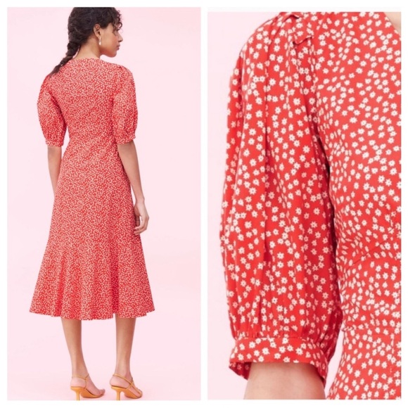 Rebecca Taylor MALIA FLORAL POPLIN DRESS IN CHERRY COMBO sz 8 - Picture 9 of 9